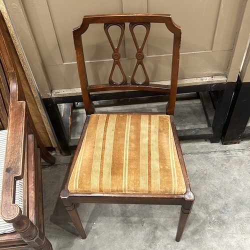 59 - Set of three vintage wooden chairs feature turned legs and distinctive back designs.