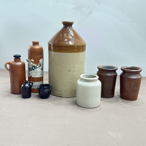 107 - Collection of eight assorted Victorian Stoneware ceramic jars and bottles, including a large S.R.D. ... 