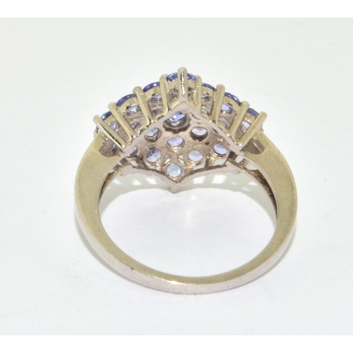 335 - Vintage natural Tanzanite and silver cluster ring size O