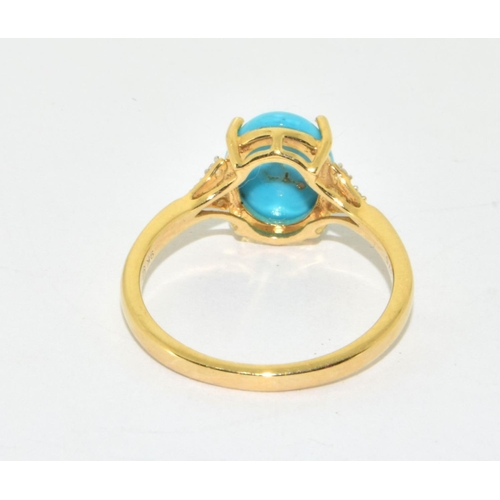 340 - Natural Turquoise and 9ct gold ring size O 2.3grms