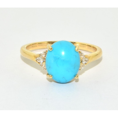 340 - Natural Turquoise and 9ct gold ring size O 2.3grms