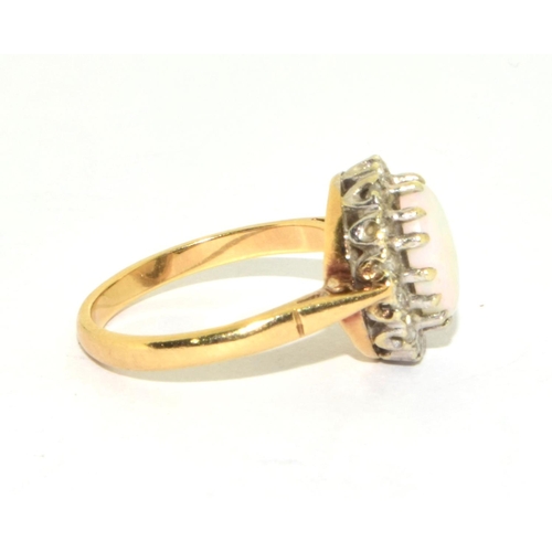 350 - Natural Opal and Diamond cluster ring in 9ct gold 3.3grms 