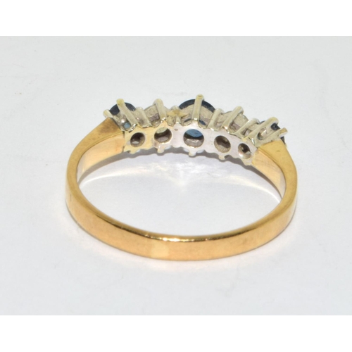 355 - Five stone natural diamond and sapphire 9ct gold ring weighing 2.2grams size L