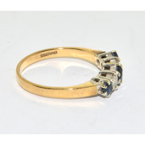 355 - Five stone natural diamond and sapphire 9ct gold ring weighing 2.2grams size L