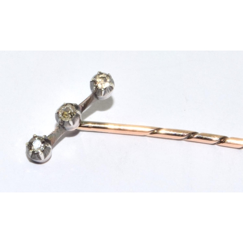 370 - Antique gold and diamond trilogy stick pin 