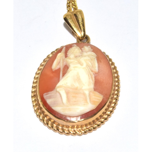 375 - Vintage 9ct gold St Christopher cameo on a 9ct gold chain weighs 4.8 grms 