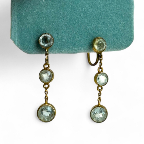 45 - A pair of Victorian Gold & Aquamarine drop earrings.Unmarked but test as 9ct gold.