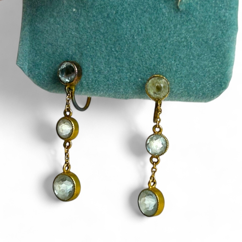 45 - A pair of Victorian Gold & Aquamarine drop earrings.Unmarked but test as 9ct gold.