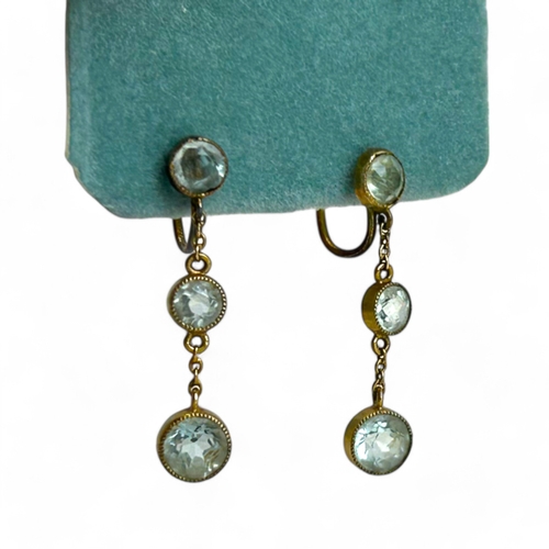 45 - A pair of Victorian Gold & Aquamarine drop earrings.Unmarked but test as 9ct gold.