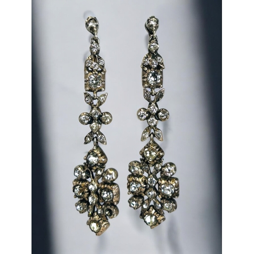 65 - A pair of Victorian Silver, Gold & paste drop earrings.Set in silver & 9ct gold (unmarked bu... 