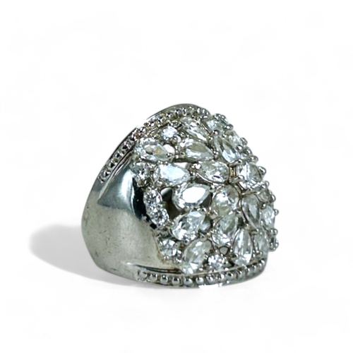 160 - A large silver & cubic Zirconia ladies ring.Size - S