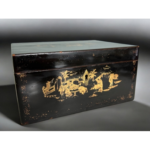 31 - A 19th century Chinese cinnabar lidded box.Together with a gilded lacquer twin-division tea caddy.... 