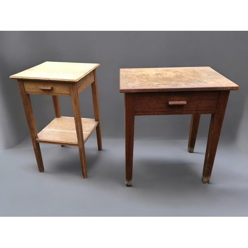 399 - 1940's Oak Utilitarian Side tables x 2 one hand made by John Bloore.