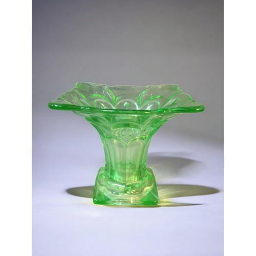 93 - Uranium Glass items and an Art Deco Josef Inwald Dolphin. Largest 16cm x 19cm 3 x Jugs and a Vase.