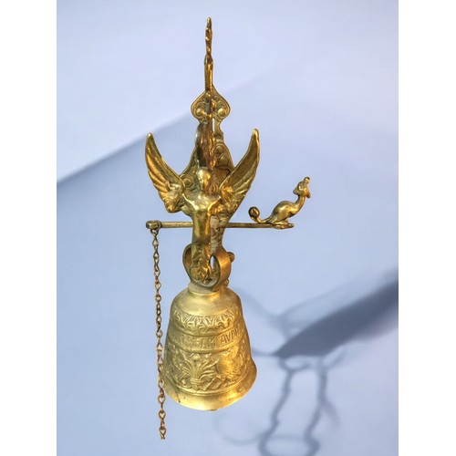 90 - Cast Brass Ornate Hand Pull Door Bell. Angel and Animal Decoration.