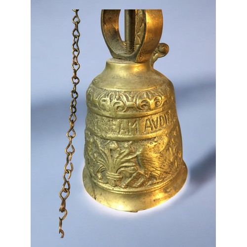 90 - Cast Brass Ornate Hand Pull Door Bell. Angel and Animal Decoration.