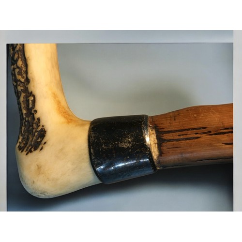 89 - Silver Collared and Antler Hawthorn Walking Stick, 2 x Shooting Sticks (one Leather Seated London Ma... 