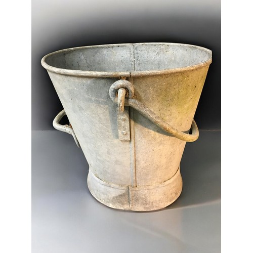 420 - Large Pair of Vintage Heavy Gauge Galvanized Coal Buckets and a Similarly aged Bucket. Riveted handl... 