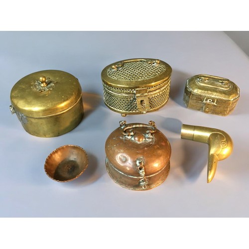 85 - Middle Eastern 19th Century Copper Spice Box, Middle Eastern and other Brass containers etc