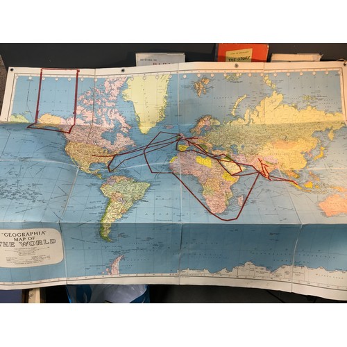 265 - Vintage Books, Spoil Five Game and a Very Large Fold out linen Backed World Map by George Philip and... 