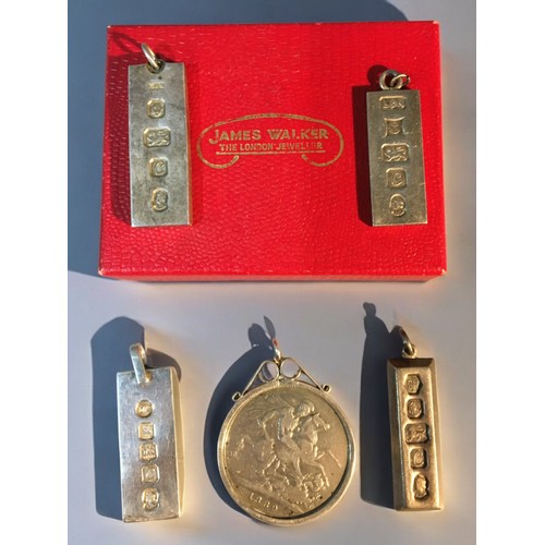 175 - Silver Mounted Victorian 1889 Silver Gothic Crown and 4 x Hallmarked Silver Vintage Ingot Pendants.G... 