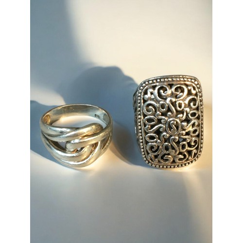 174 - Silver Jewellery, Mackintosh inspired Bracelets and a Bangle, 4 x Rings one set with Malachite. Hall... 