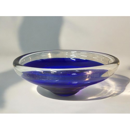 141 - Whitefriars Style Bubble Dish and Pink Vase, Mid Century Art Glass Bowl in Cobalt Blue and a Mid Cen... 