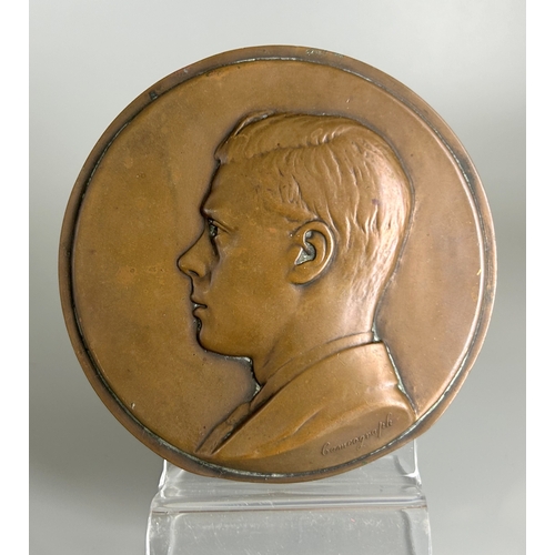 493 - A rare Edward VIII cameograph copper plaque.Together with a boxed gilt bronze Johnson, Milano medal ... 