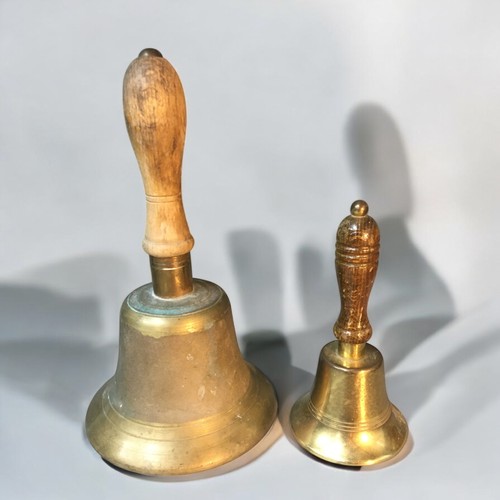 16 - Vintage Wall Mounted Bronze Bell by Lowe England and 2 x Hand ringing Bells all working!