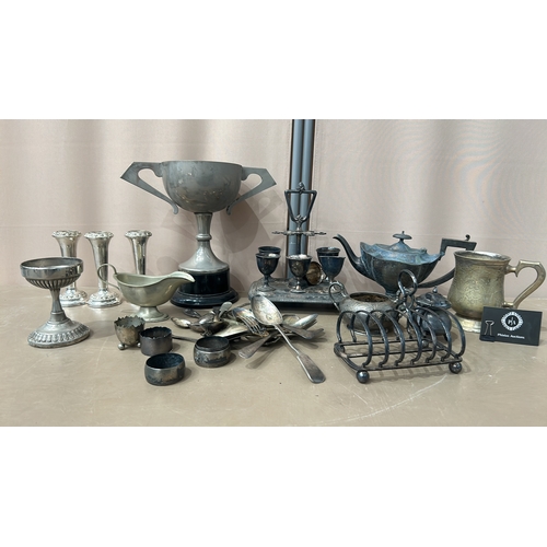 153 - Collection of vintage silver-plated flatware and goblets. Features tarnished patina, ornate details,... 