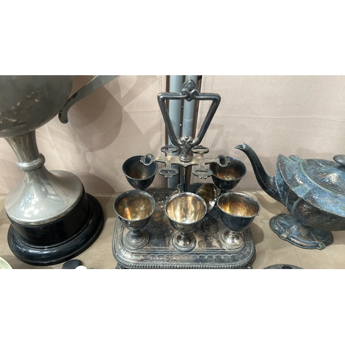 153 - Collection of vintage silver-plated flatware and goblets. Features tarnished patina, ornate details,... 