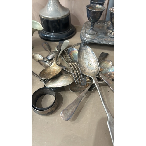 153 - Collection of vintage silver-plated flatware and goblets. Features tarnished patina, ornate details,... 