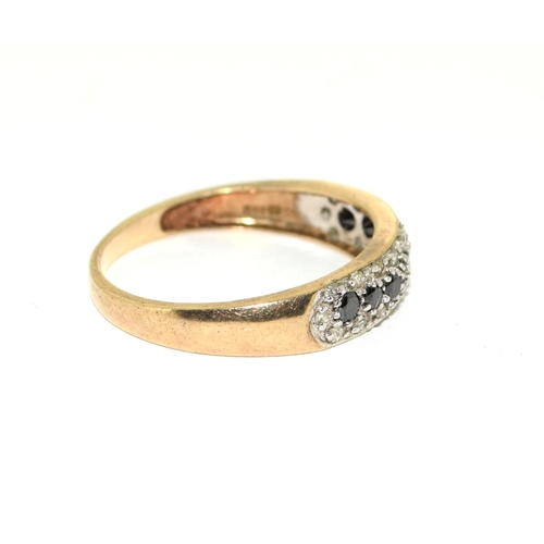 240 - 9ct gold ladies Black Diamond and Diamond ring size P- London Hallmarks - The Genuine Gemstone Compa... 