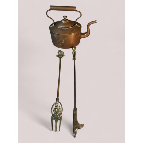 63 - 19th Century and Later Brass and Copper Metalwares, Brass Fire Screen, Copper Kettle, 3 Piece Matchi... 