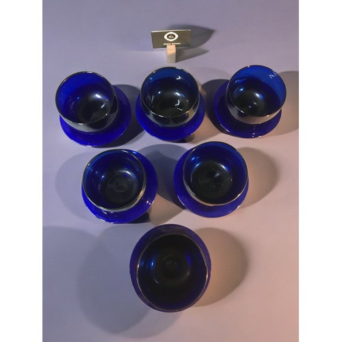 1 - 19th Century Bristol Blue Set of Six Finger Bowls and Saucers. All Hand blown.Dia 10.5cm approx Heig... 