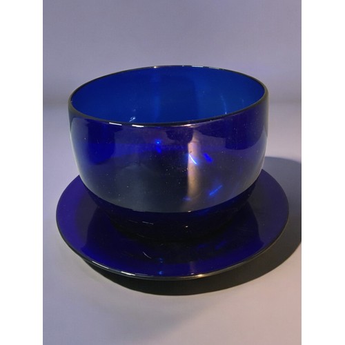 1 - 19th Century Bristol Blue Set of Six Finger Bowls and Saucers. All Hand blown.Dia 10.5cm approx Heig... 