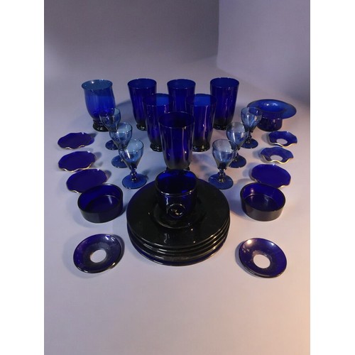 65 - Set of Six Bristol Blue Beakers together with  a good quantity of other Bristol Blue and cobalt Blue... 