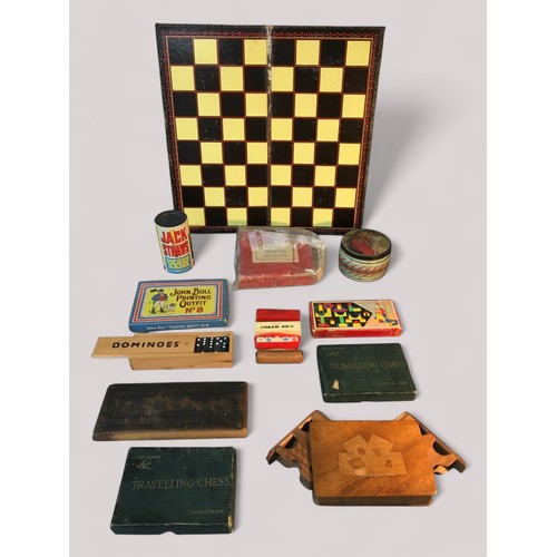 75 - Vintage Toys and Games to include House Martin Travel Chess sets x2, Cribbage, Inlaid Card Holder, J... 