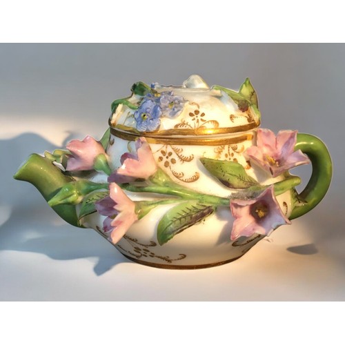 159 - Meissen Early 19th Century Flower Encrusted Miniature Tea Pot and Ewer and a Similar unmarked Lidded... 