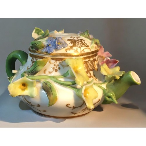 159 - Meissen Early 19th Century Flower Encrusted Miniature Tea Pot and Ewer and a Similar unmarked Lidded... 