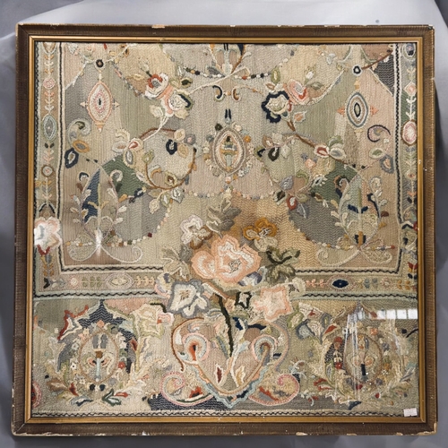 288 - A framed continental embroidered panel.18th / 19th century. 70 x 68cm (incl frame).