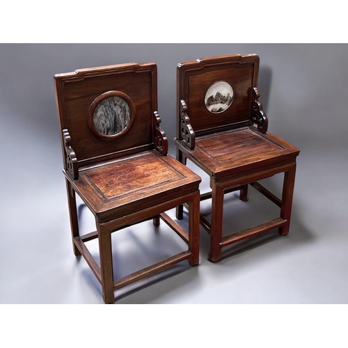 49 - A pair of Chinese Hongmu & marble inset armchairs.Late Qing / Republic period.