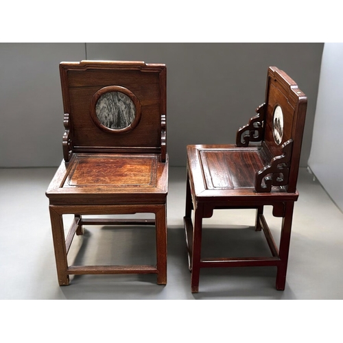 49 - A pair of Chinese Hongmu & marble inset armchairs.Late Qing / Republic period.