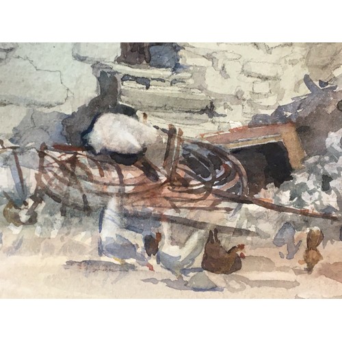 344 - Sybil Mullen Glover (1907-95) Suffolk Artist - Fine Large Watercolour Farm Scene with Chickens. Sign... 