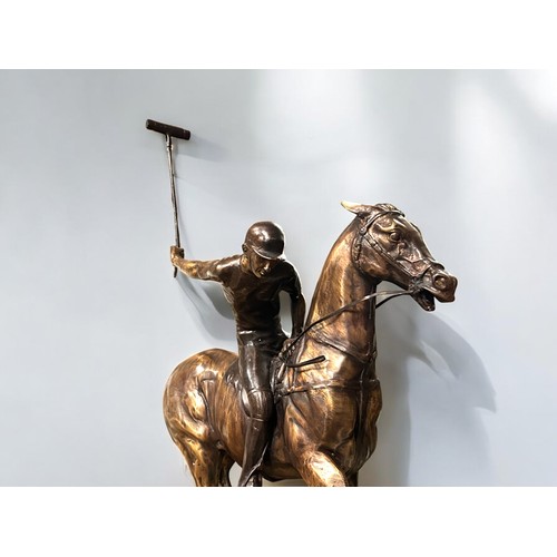 331 - A large Bronze figure of Polo player.20th century.Traditional lost wax cast.Height: 25.99 in (66 cm)... 