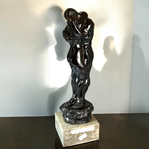 334 - Charles Sykes, (1875-1950) 'Adam & Eve' sculpture.Cold cast bronze composite. Mounted on marble ... 