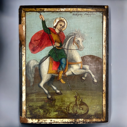 353 - Hand painted Orthodox 'St George' Icon.18th/19th century.Painted on wood.