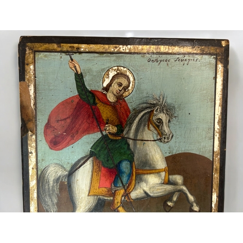 353 - Hand painted Orthodox 'St George' Icon.18th/19th century.Painted on wood.