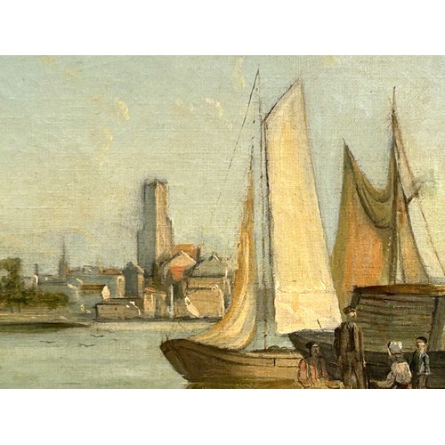 313 - A pair of 19th century oil on canvas Coastal Scenes of Pays-Bas with repairs along with new gilt fra... 