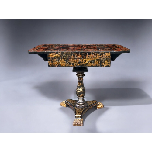 342 - A Regency period Chinese export lacquered games table.Circa 1830.Elaborately painted with typical Ch... 